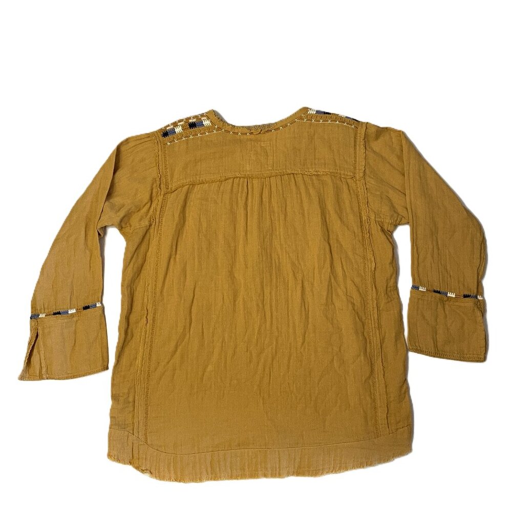 Johnny Was Mars Gauze Tunic Top Sz XL ? Gold Embroidered Aztec Beaded Frayed - Picture 16 of 16